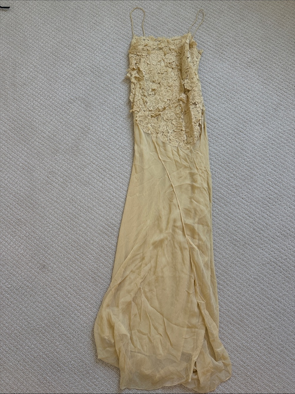 Zara Yellow Women's Cream Lace Slip Dress